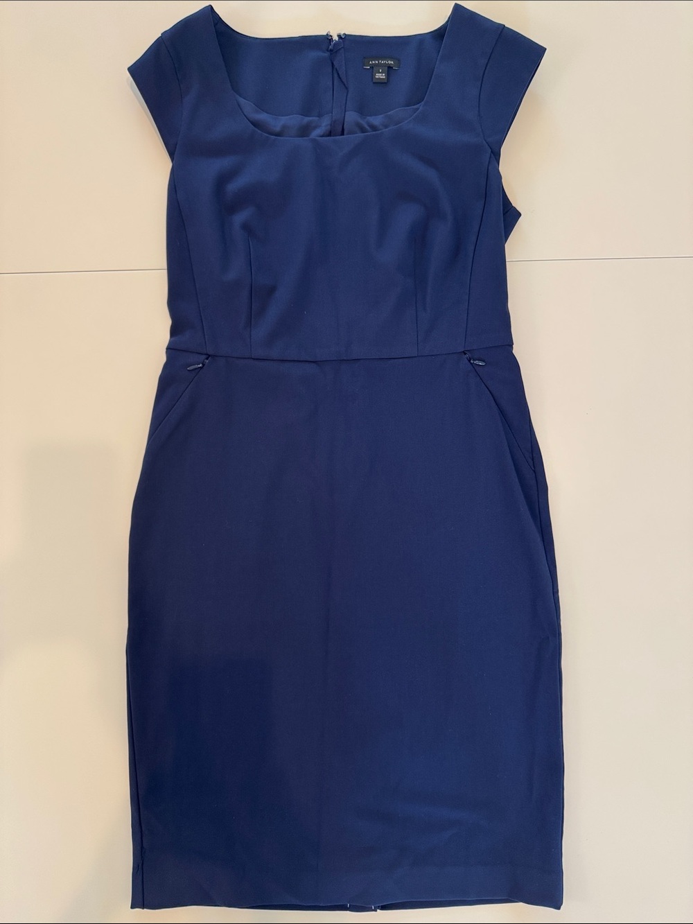 Ann Taylor Navy Cap Sleeve Sheath Dress